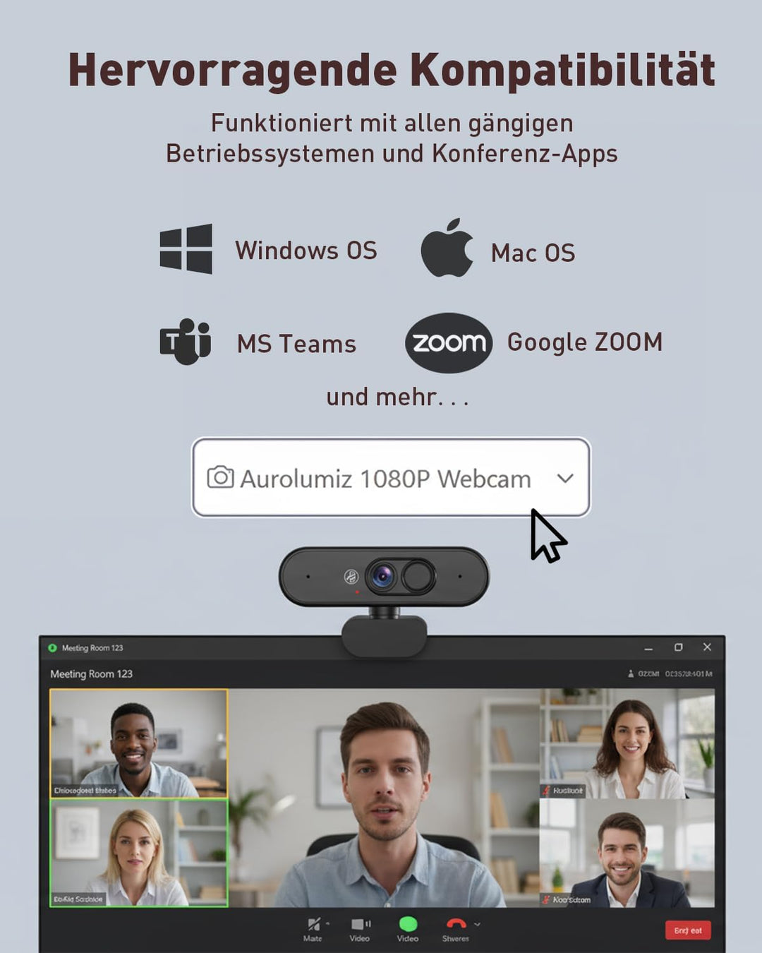 1080P FHD Webcam mit Dualem Privacy-Schutz (Stummschaltung & Abdeckung), Kristallklarem Mikrofon, Na