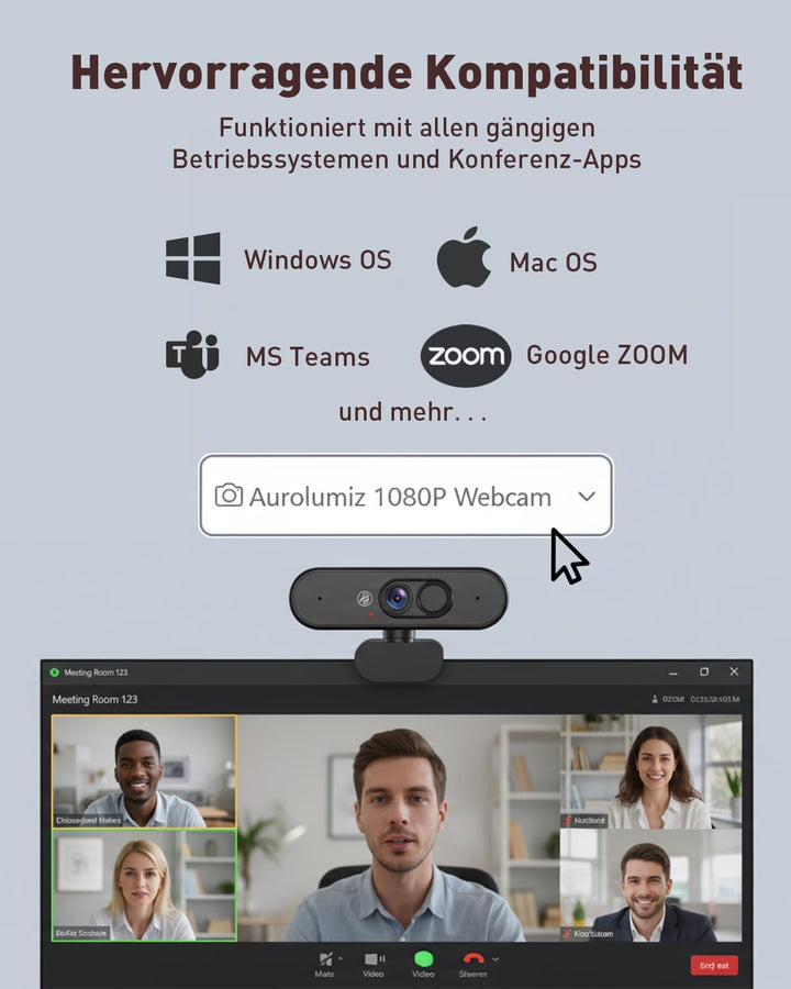 1080P FHD Webcam mit Dualem Privacy-Schutz (Stummschaltung & Abdeckung), Kristallklarem Mikrofon, Na