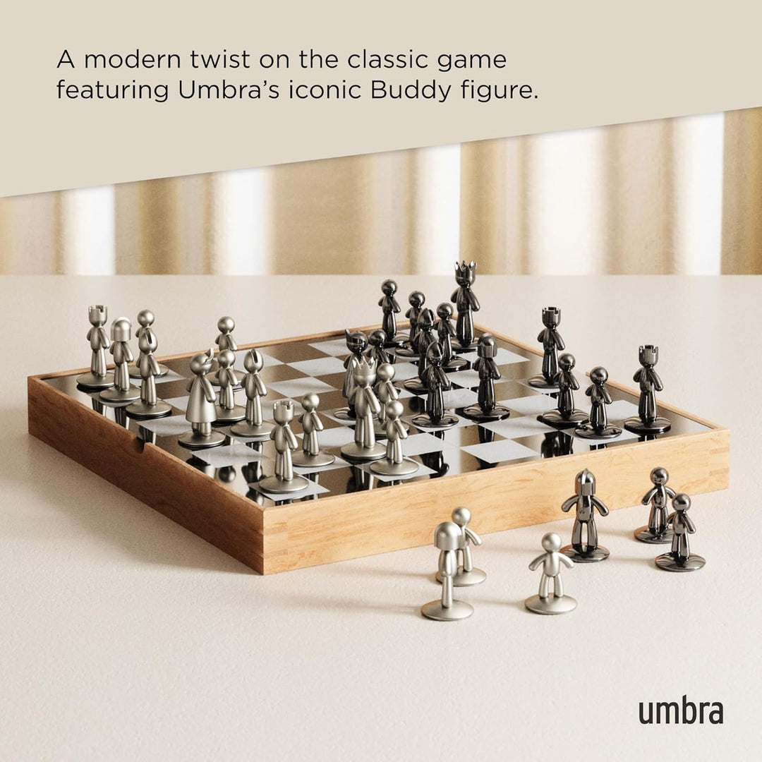 Umbra Buddy Schachspiel, Eschenholz, Natur, 36 x 36 x 6 cm, 33-Einheiten Modern, Modern