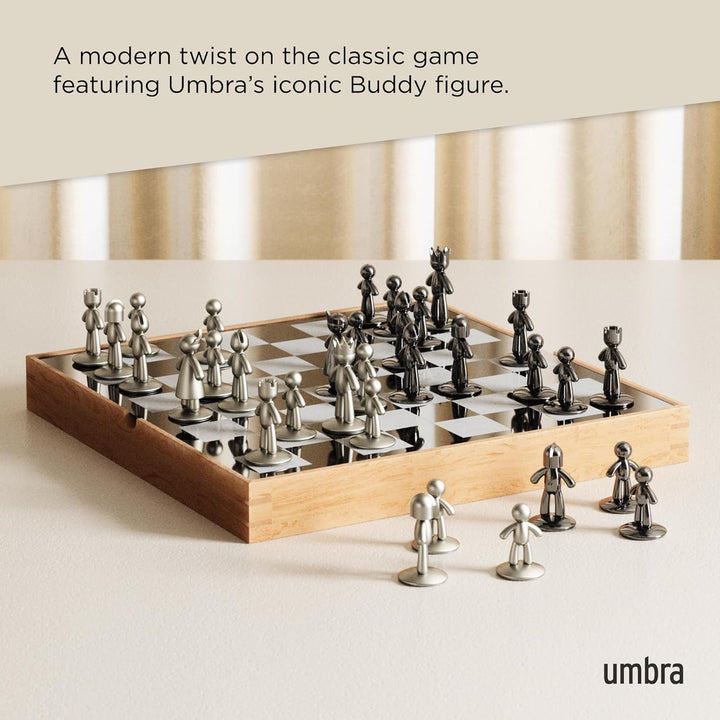 Umbra Buddy Schachspiel, Eschenholz, Natur, 36 x 36 x 6 cm, 33-Einheiten Modern, Modern