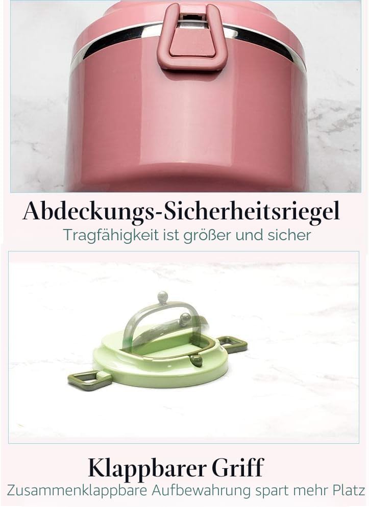 SANQIAHOME 4 Schichten Mehrschichtige stapelbare Edelstahl-Lunchbox,Auslaufsicher,rosa Rosa 4 Schich