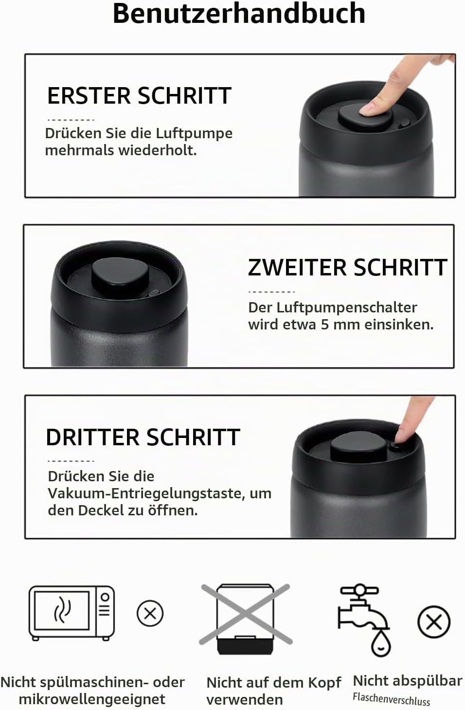 VINATO 0,8L Edelstahl Kaffeedose Vakuumbehälter für Kaffee, Tee oder Lebensmittel – Luftdicht, Aroma