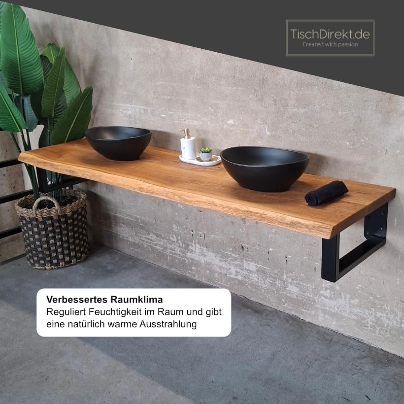 MyTimber® Waschtischplatte aus Eiche Massivholz | 4cm Starke Eichenbohlen | Ideal für Aufsatzwaschbe