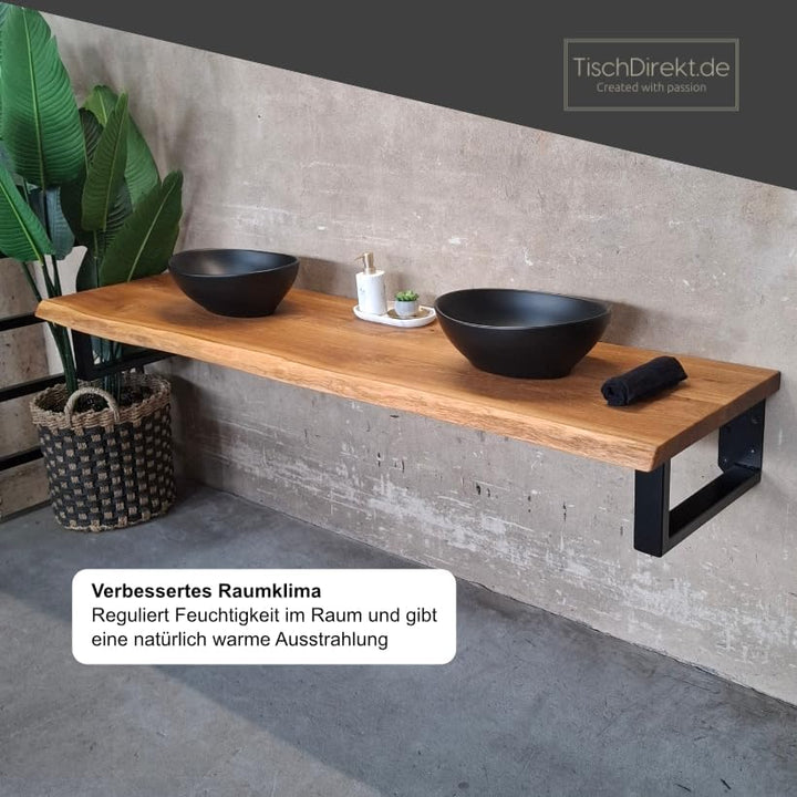 MyTimber® Waschtischplatte aus Eiche Massivholz | 4cm Starke Eichenbohlen | Ideal für Aufsatzwaschbe