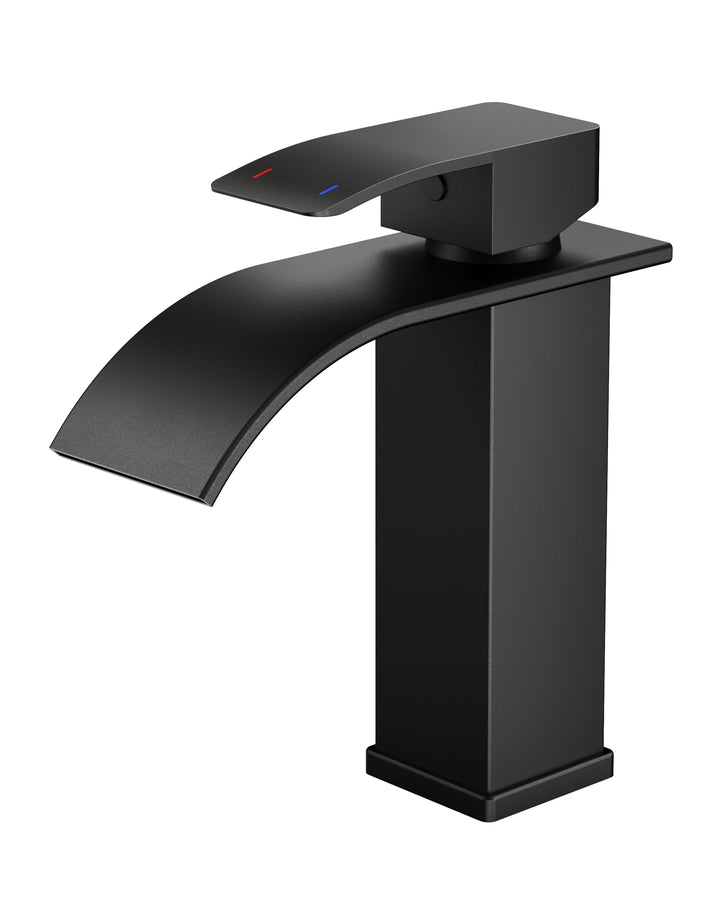 FORIOUS Wasserhahn Bad Schwarz,Wasserfall Waschtischarmatur Einhandmischer Armatur Waschbecken mit A