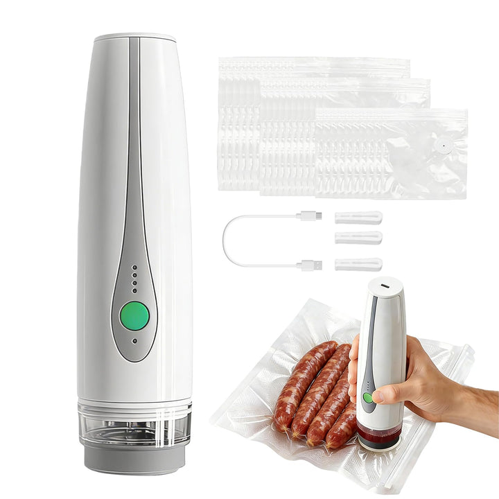 BAIFULAI Handvakuumierer, Vakuumiergerät, Hand Vakuumierer mit 60 kPa Saugkraft, inkl 30 Stück Zip-B