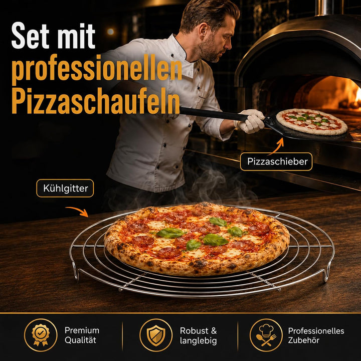 Pizzaschieber Set mit Perforiertem Schieber &amp; Ø 12" Abkühlgitter für extra knusper, Antihaft Beschic
