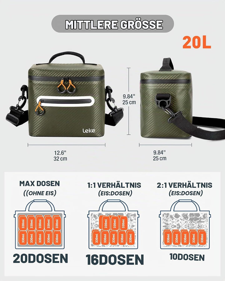 Lekesky 12/20L Verstärkter Isolierter Kühltasche – Tragbarer Kühltasche, Wasserdichter &amp; Undichtheit
