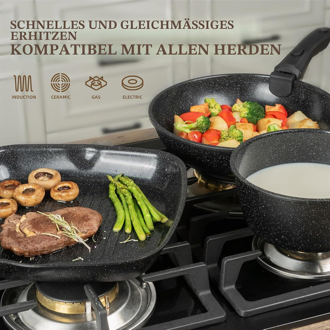Keramik Topfsets Pfannenset 23 Teilig Antihaft Kochgeschirr mit Abnehmbarem Griff Stapelbar Topfset