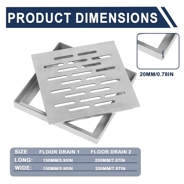 Bodenablauf Edelstahl Mit Rahmen 20X20X2cm Quadratisch Abflussgitter Keller | Bodenablaufabdeckung R