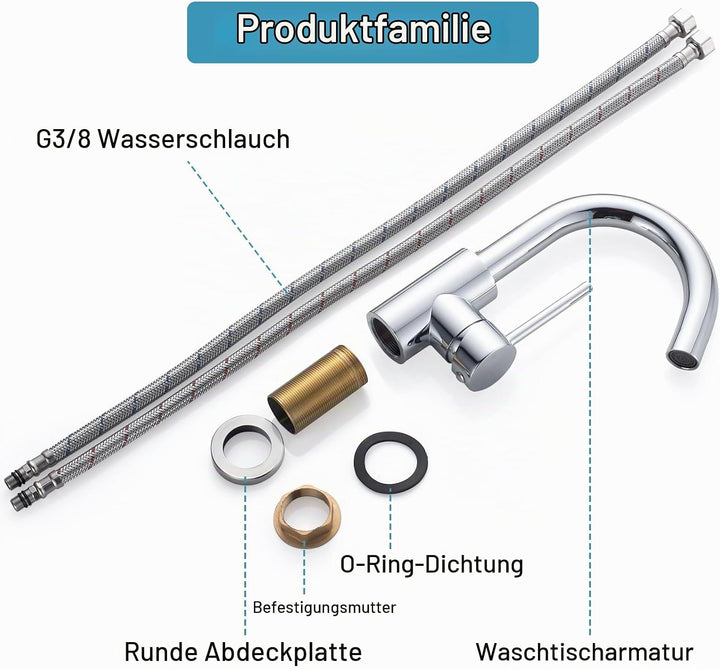 Wasserhahn Bad 360° Drehbar, Edelstahl Waschtischarmatur Armaturen Waschbecken Hoch, Einhebelmischer