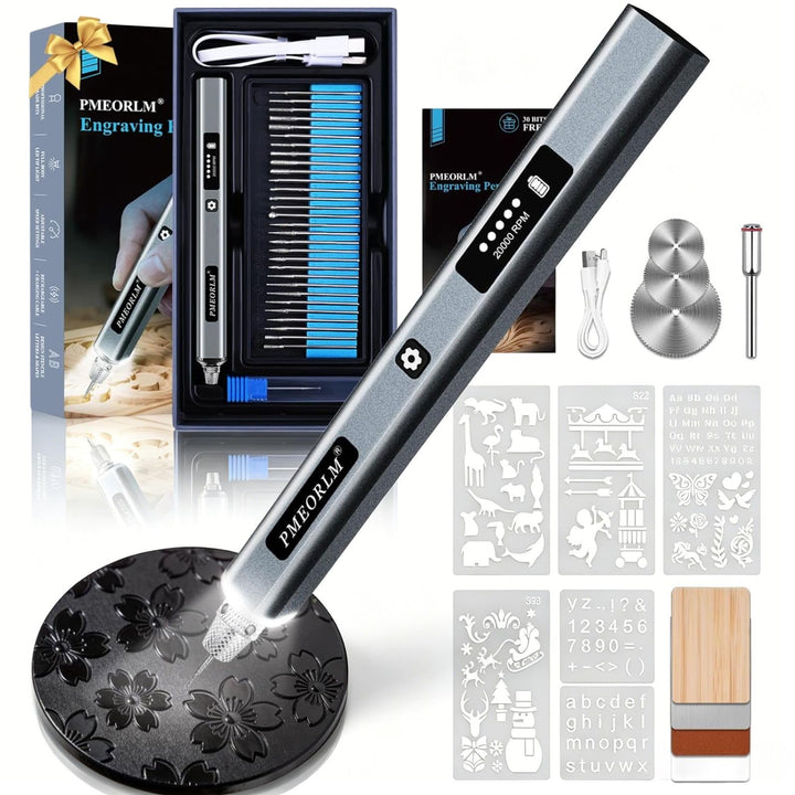 Gravierstift mit LCD Display & LED Licht, 31 Bits, 5 Gängen Elektrischer Gravur Stift, Kabelloses Gr