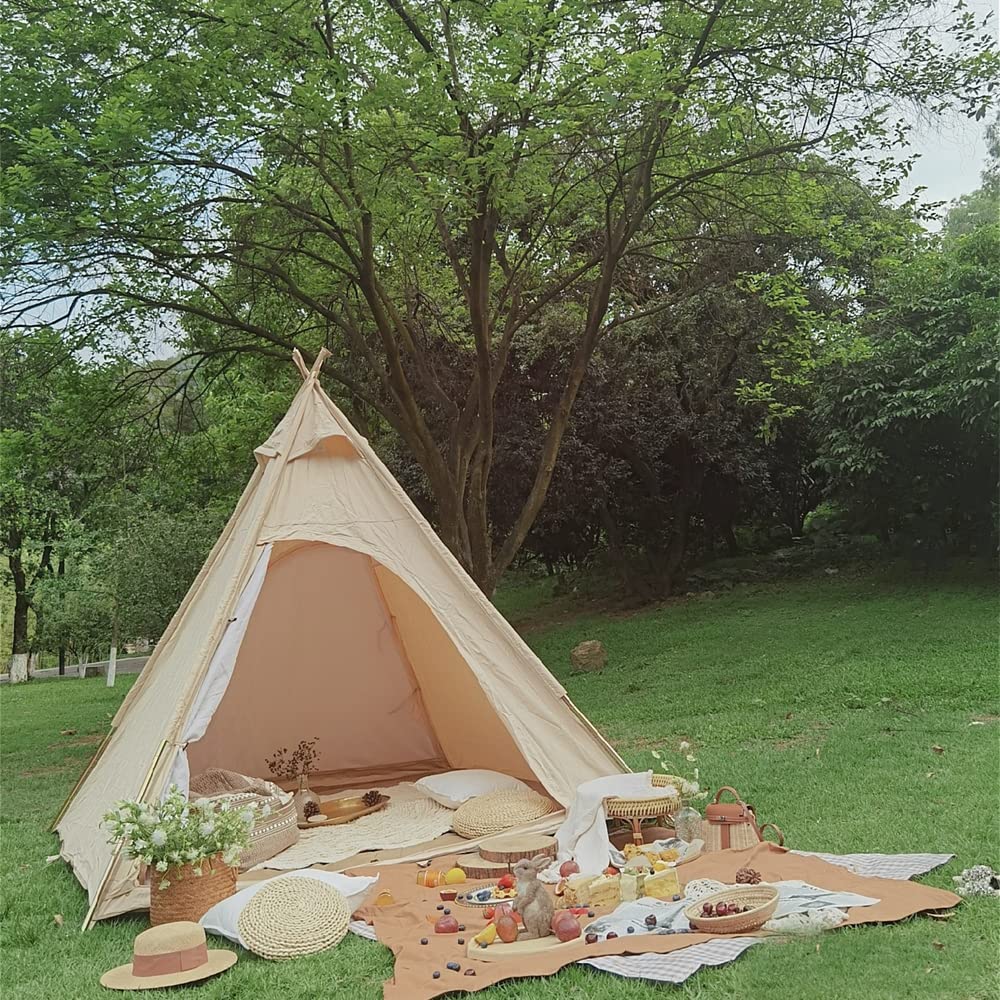 Siborter 2~3 Personen Campingplatz Beige Baumwolltuch Zelt Pyramid Teepee Zelt für die Familie