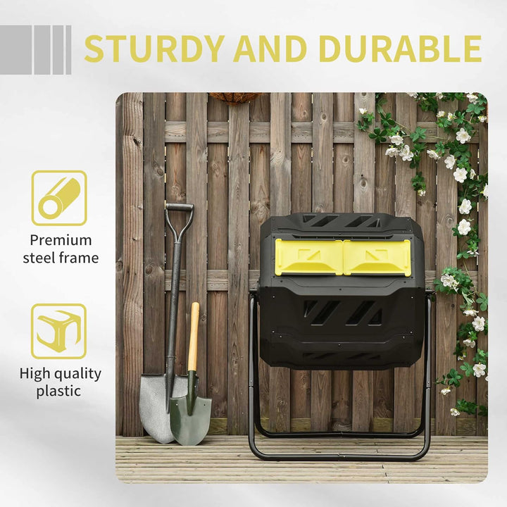 Outsunny Komposteimer für den Aussenbereich, 160 l, Doppelkammer, 360° drehbarer Komposter, Gartenko