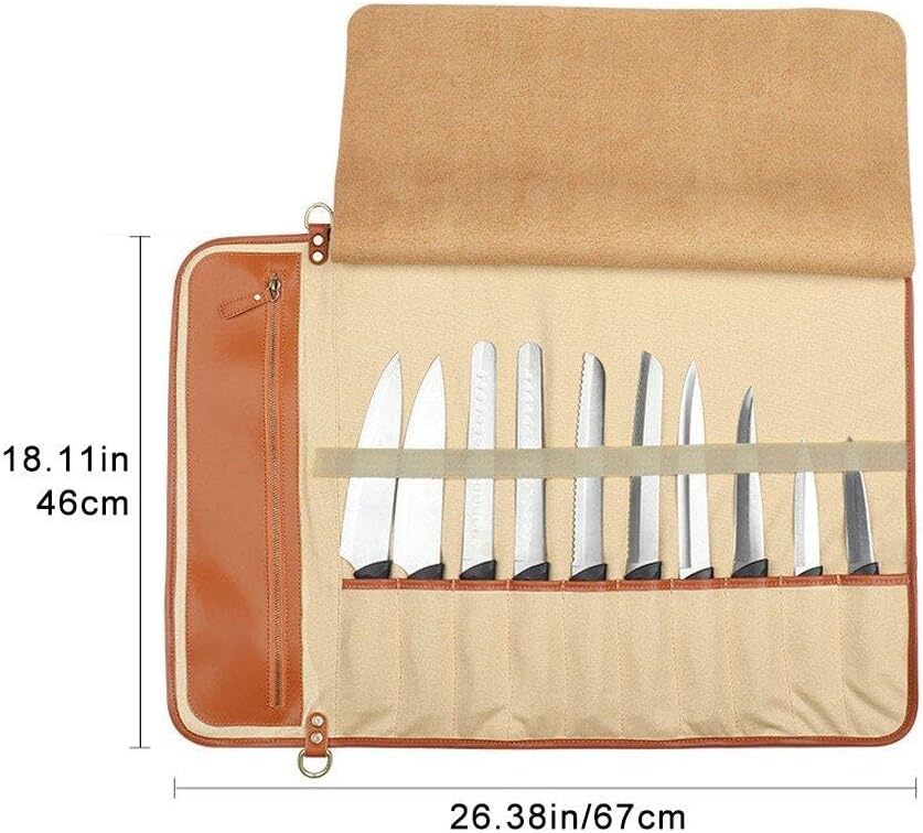 Kochmesser-Rolltasche Multifunktions-Werkzeug-Rolltasche Leder-Messer-Tragetasche mit 10 Taschen für