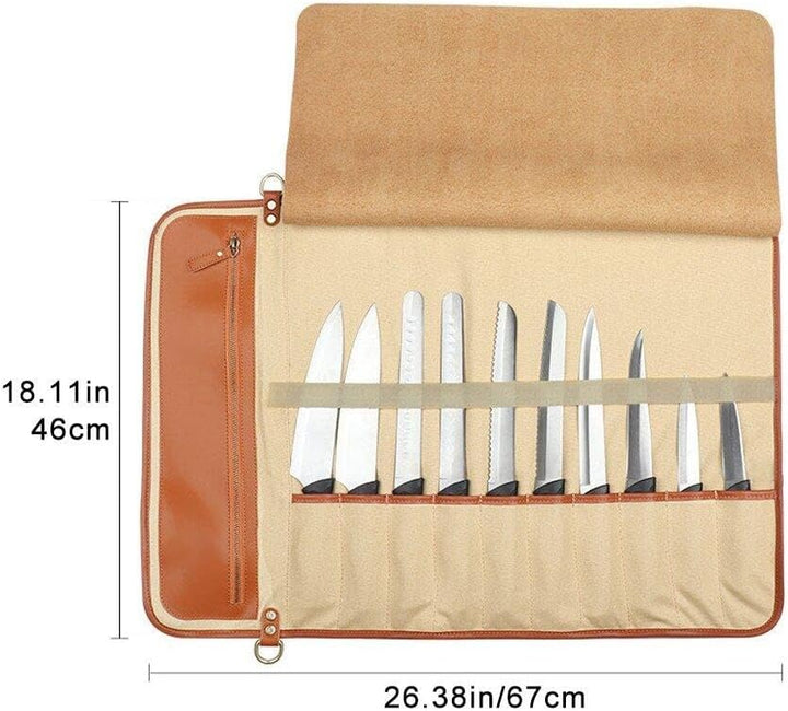 Kochmesser-Rolltasche Multifunktions-Werkzeug-Rolltasche Leder-Messer-Tragetasche mit 10 Taschen für