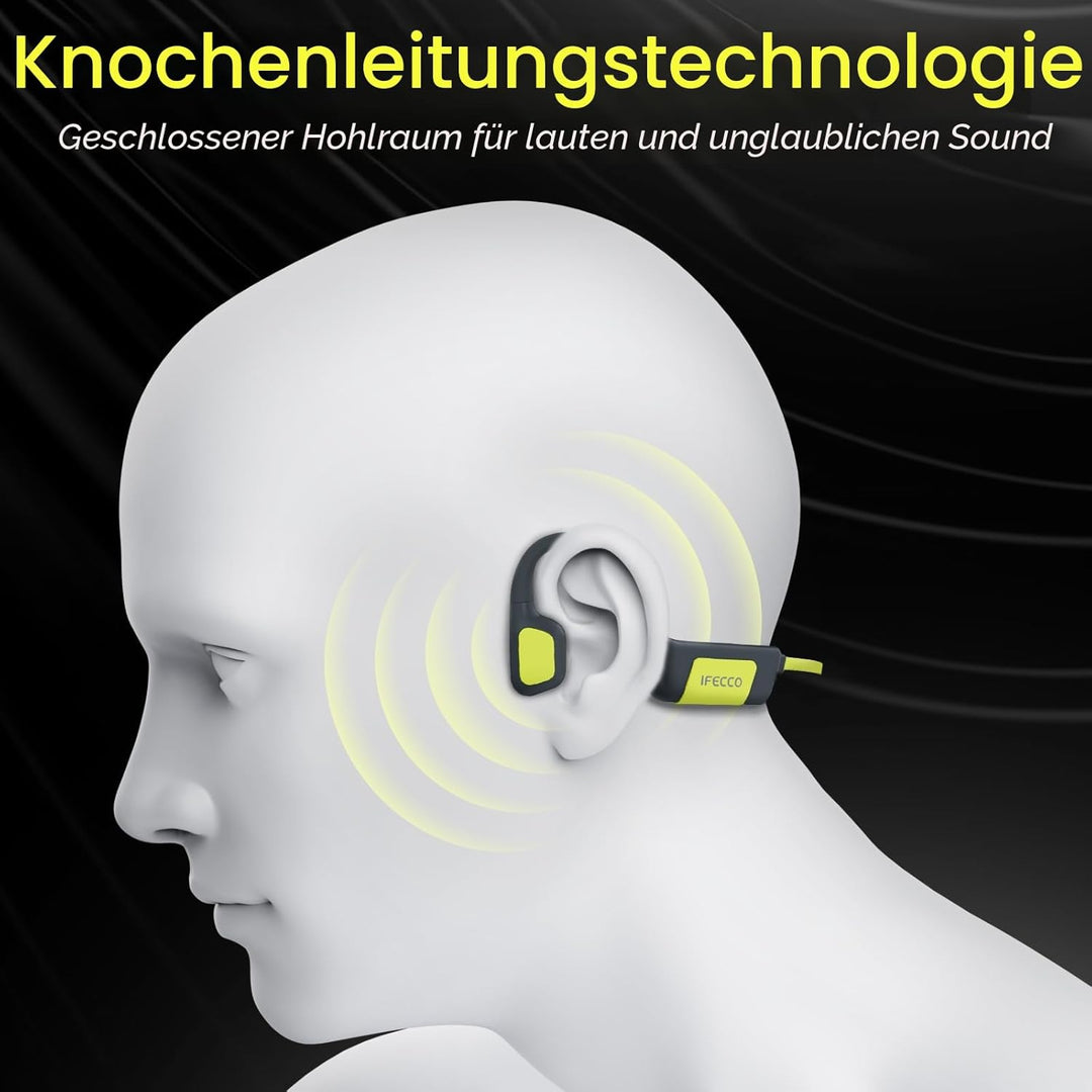 IFECCO Kopfhörer Schwimmen, Knochenschall Kopfhörer Bluetooth 5.4, IP68 wasserdichte Open Ear Kopfhö