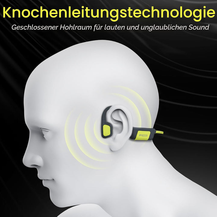 IFECCO Kopfhörer Schwimmen, Knochenschall Kopfhörer Bluetooth 5.4, IP68 wasserdichte Open Ear Kopfhö