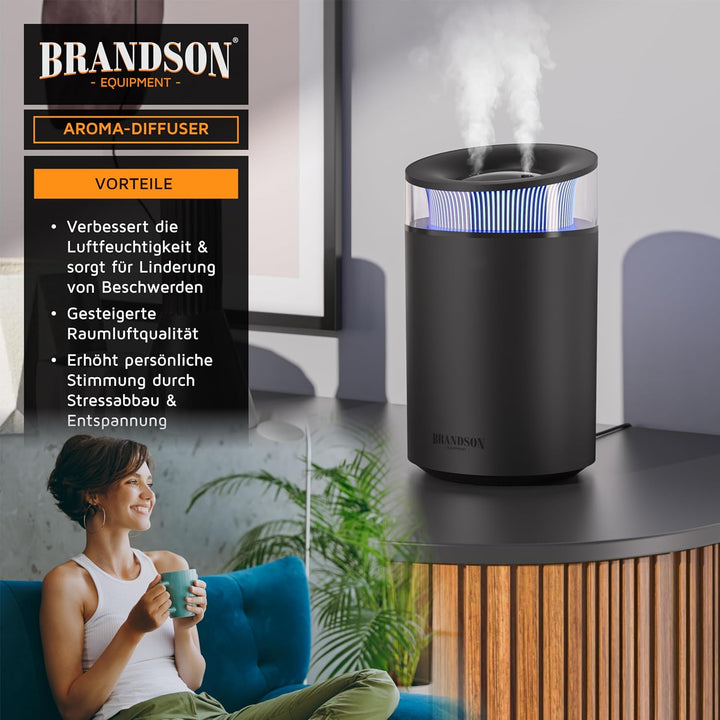 Luftbefeuchter 2,5 Liter leise - Aroma Diffuser klein - 7 LED Farben Stimmungslicht – 2 schaltbare D