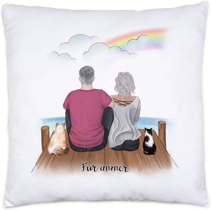 Pärchen mit Katzen Kissen inkl. Füllung Personalisiert Katzenbesitzer Geschenk Paar Katze Cat Mom Da