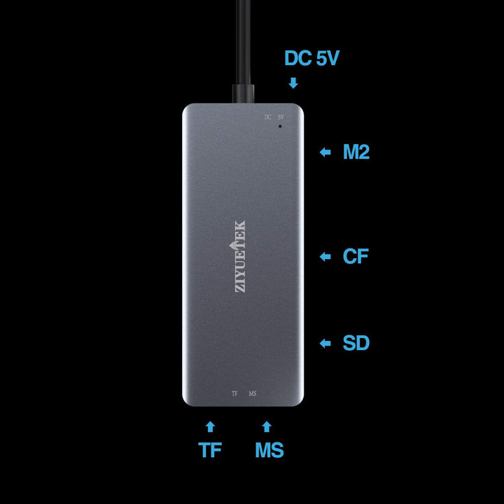 USB CF Card Reader, ZIYUETEK 5 in 1 USB 3.0 Memory Card Reader Adapter 5Gbps Read 5 Cards Simultaneo