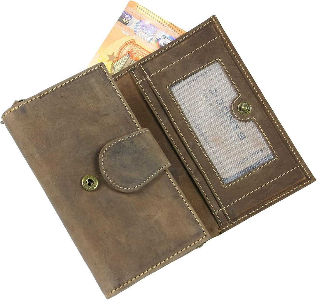 WILD THINGS ONLY !!! Grosse Damen Geldbörse aus Antik-Leder mit vielen Fächern - Motiv-Prägung - Far