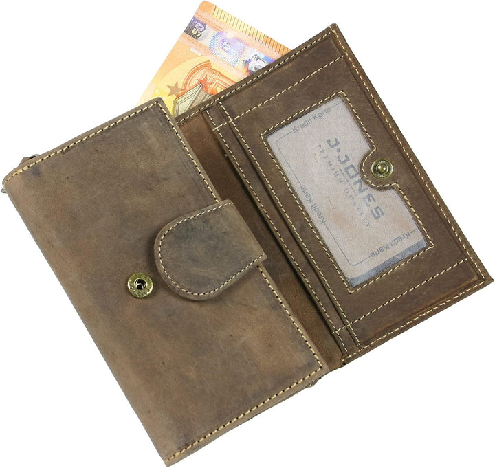WILD THINGS ONLY !!! Grosse Damen Geldbörse aus Antik-Leder mit vielen Fächern - Motiv-Prägung - Far