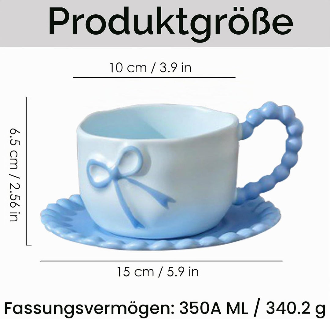 350 ML Blau Schleife Kaffeebecher Cute Mug Porzellan Kaffee Tee Tasse Keramik Tasse mit Schleife und