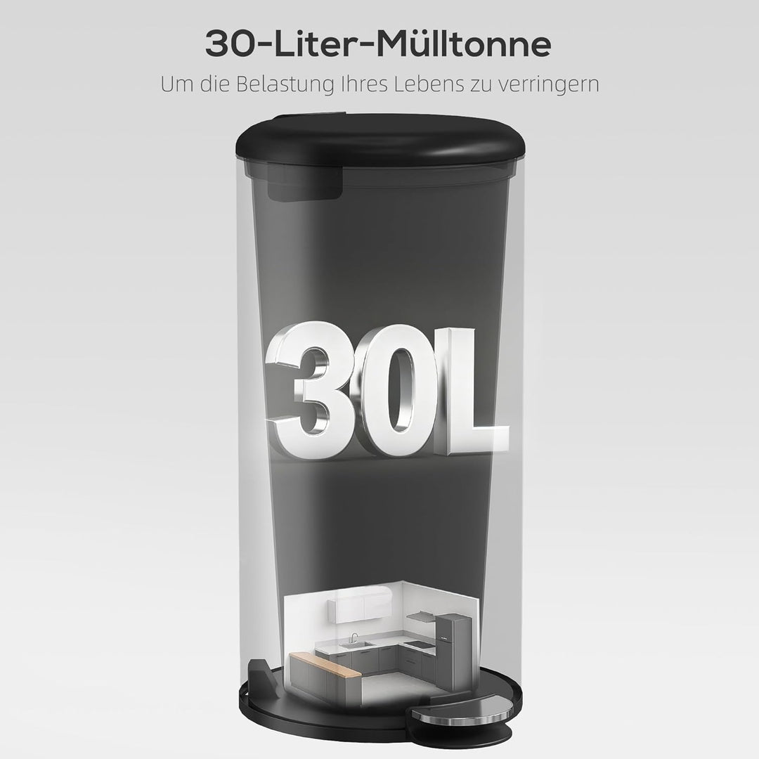 HOMCOM Mülleimer 30L Treteimer Abfalleimer mit Deckel und Fusspedal, Müllbehälter mit Inneneimer, So