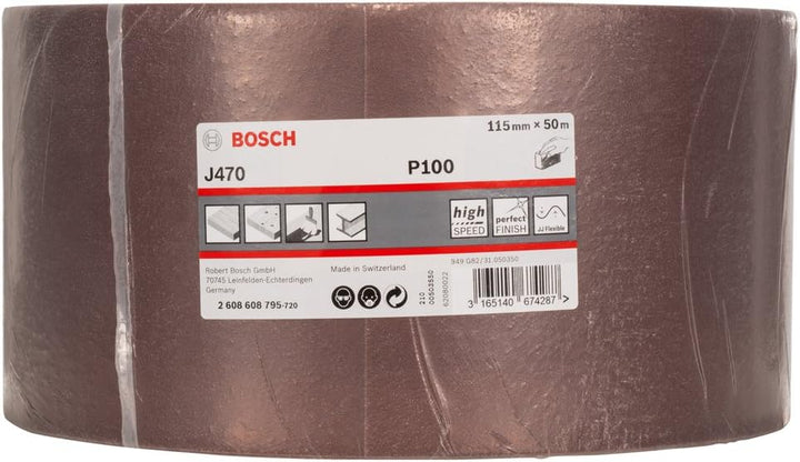 Bosch Professional Schleifrolle für Holz und Farbe (115 mm, 50 m, Körnung 100, J470), Körnung 1
