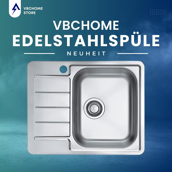 VBChome Edelstahlspüle 62x50 cm Satinstruktur Einbauspüle Spülbecken mit Hahnloch Abtropffläche Link