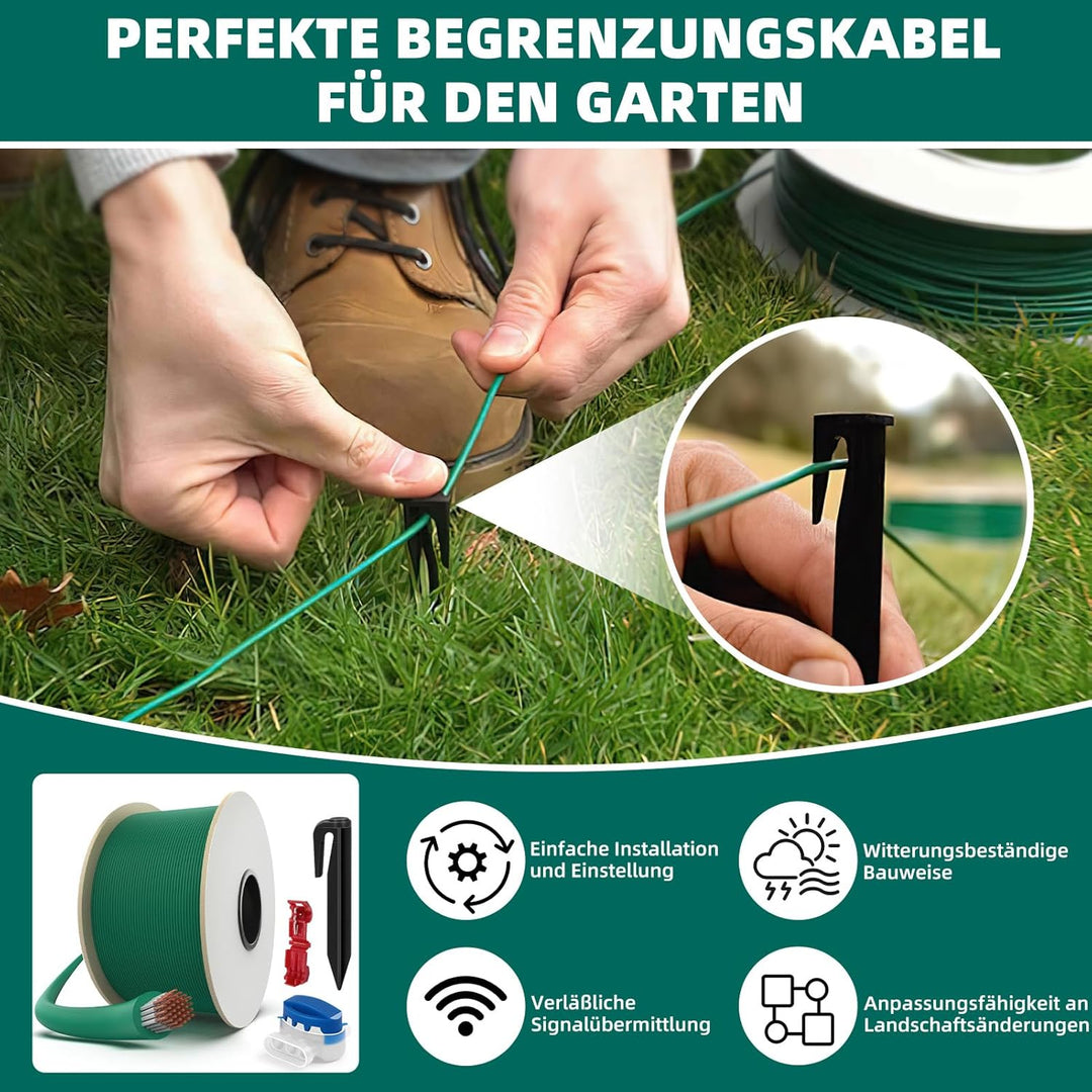 150M Universal Begrenzungskabel für Mähroboter + 300 Erdnägel + 10 Mähroboter Kabelverbinder + 10 An