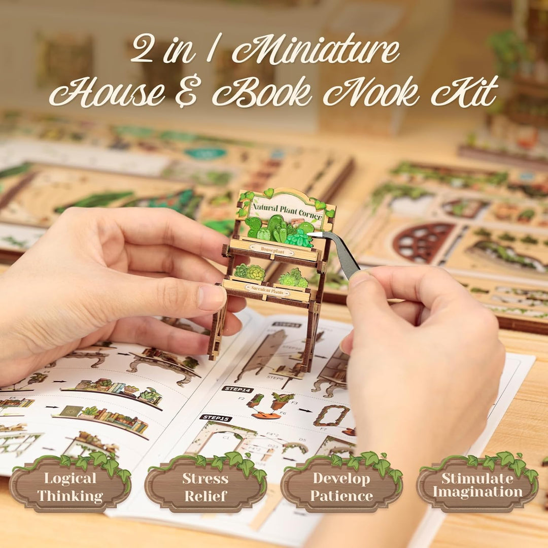 CUTEBEE Book Nook Kit – DIY Puppenhaus Häuser, Miniatur Haus Selber Bauen für Erwachsene, 3D-Holzpuz