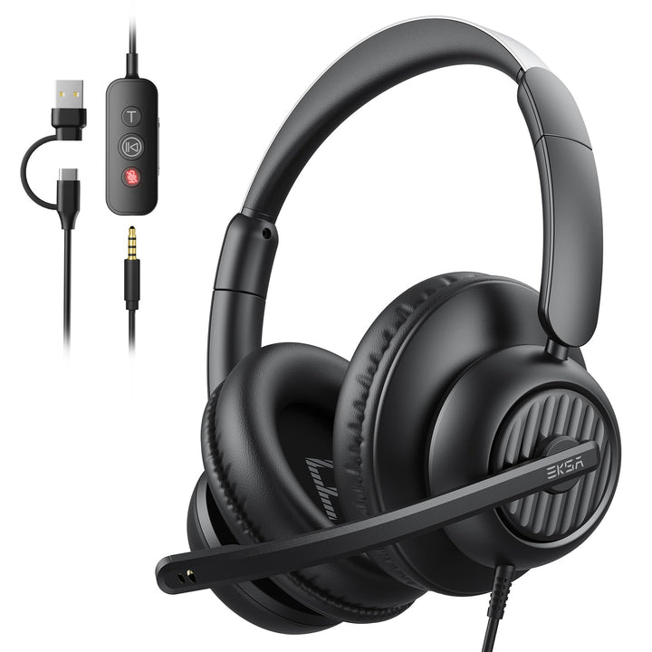EKSA H8 PC Headset mit Mikrofon, Stereo USB Headset mit Kabel, Headset mit Geräuschunterdrückung, US