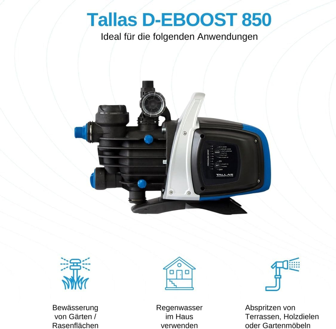 Tallas Hochwertige automatische Bewässerungspumpe D-EBOOST 850/45 850 W, 3,2 m³/h, max. 8 m, Blau