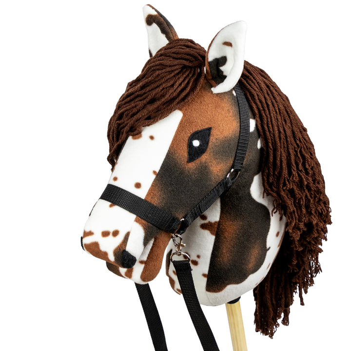 SKIPPI Hobby Horse Braunschecke, Steckenpferd mit Halfter und Zügeln im Set, Schecke Hobby Horsing P