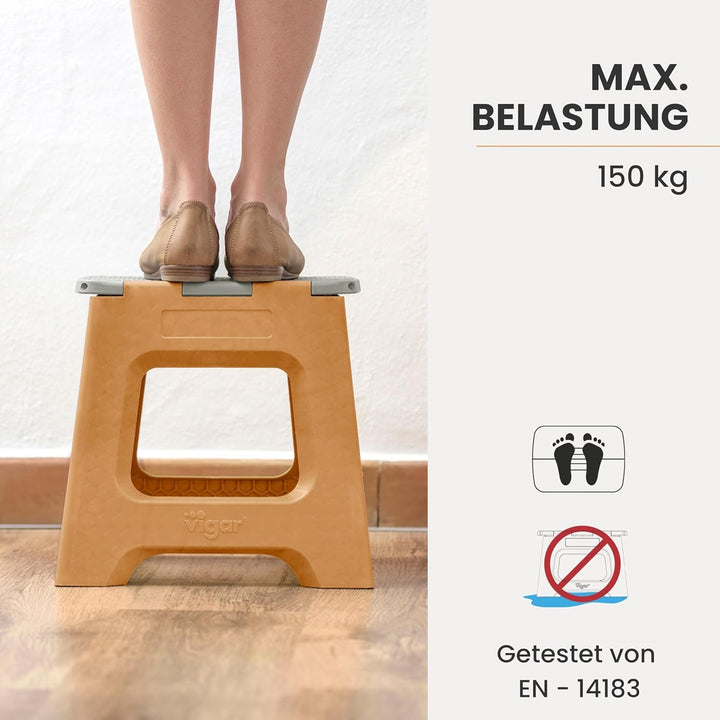 Vigar Kompakte Tritthocker Klappbar für Erwachsene, 27 cm, Klapphocker Faltbar 150 kg rutschfest, Le
