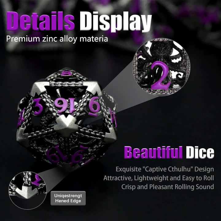 DND Würfelset Rollenspiel, Polyedrische Würfel Set D&amp;D Würfel Set Metall ZHOORQI 7 Stück Der Cthulhu