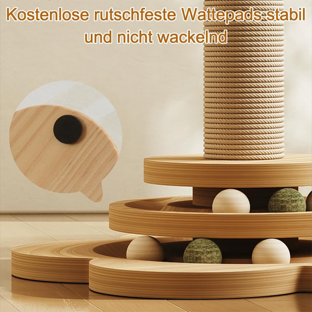 4 in 1 Katzenspielzeug hölzernes, Katze Sisal Seil Kratzbaum mit hängenden Ball, Interaktives Katzen