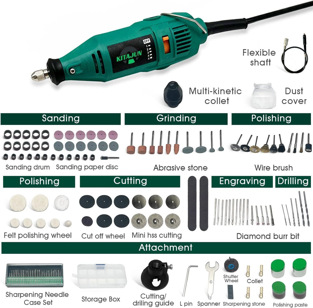 Rotary Tool Kit, 5 Speed Adjustments 10000-37000RPM, Equipped with Flex Shaft and Multifunctional Ch