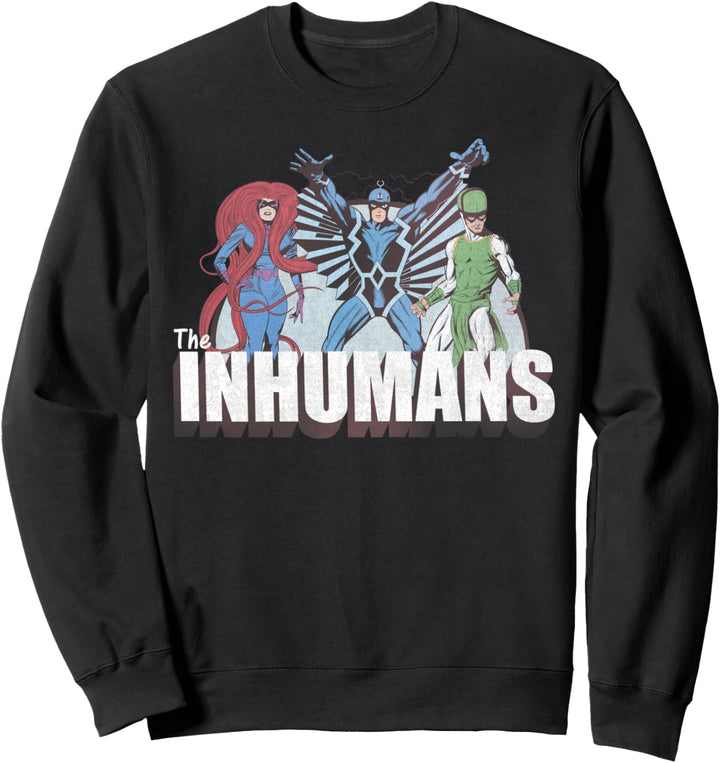 Marvel The Inhumans Line Up Distressed Comic Text Sweatshirt