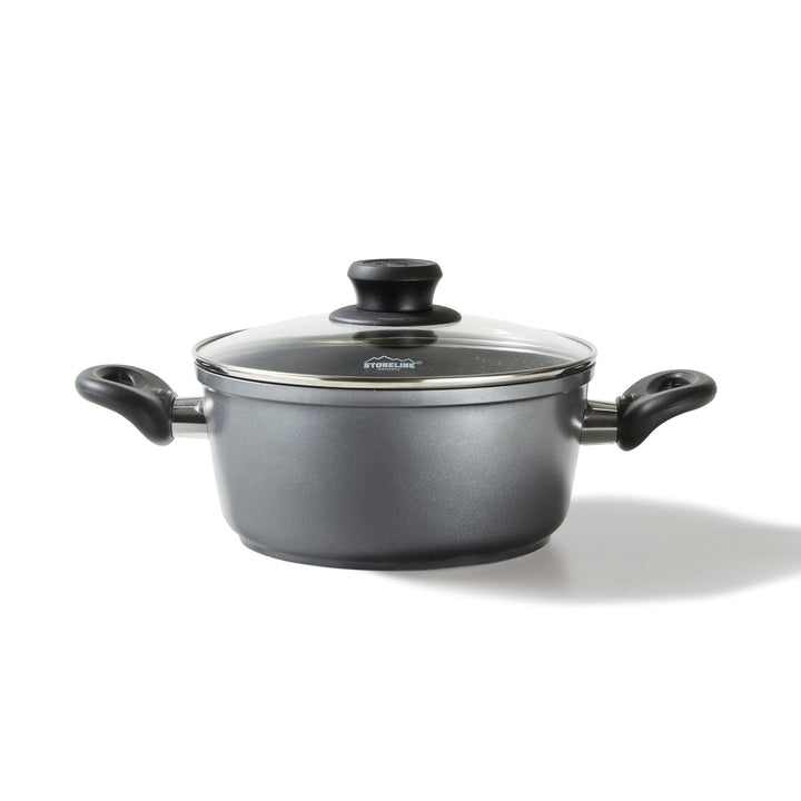 Stoneline Kochtopf 20 cm, mit Deckel, Induktion, Aluguss, beschichtet mit echten Steinpartikeln, gra