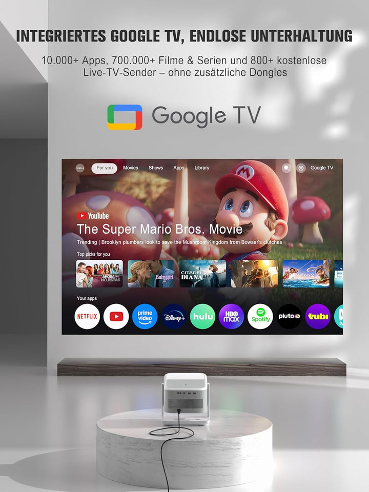 【Google TV/Netflix Offiziell】 Smart Beamer 4K Heimkino, VOPLLS 1200ANSI Projektor mit Autofokus ＆ Tr