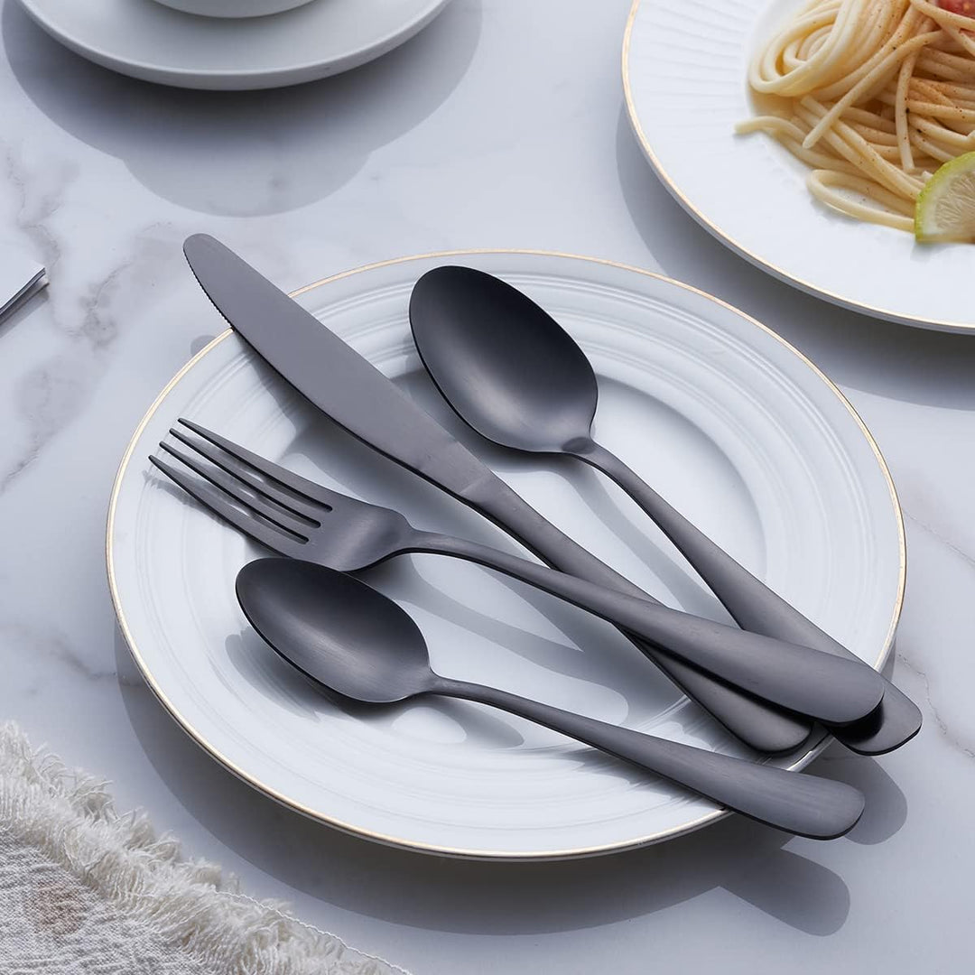 GoGeiLi Matt Schwarz Besteckset, 24-teilig Edelstahl Besteck-Set in Satin-Finish, Service für 6 Pers