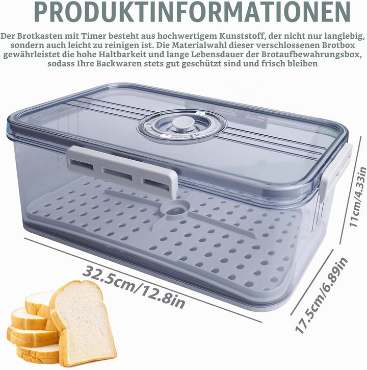 BAIFULAI Brotkasten Brotbox, Brot Aufbewahrungsbox, lebensmittelechtes PET-Material, Timing, Rutschf