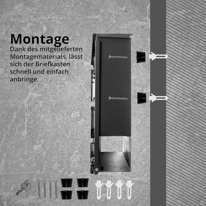 Grafner Premium Briefkasten personalisiert, RAL7016 mit Zeitungsfach und 2 Schlüssel, moderner Postk