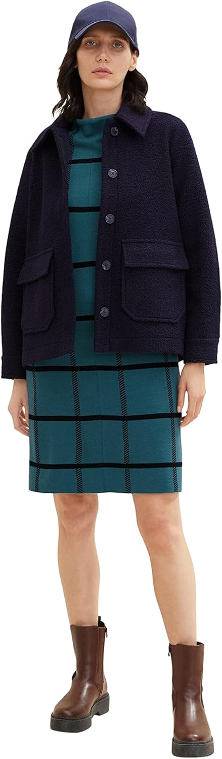 TOM TAILOR Damen Kleid mit Karomuster 42 30941 - Teal Blue Knit Check Design, 42 30941 - Teal Blue K
