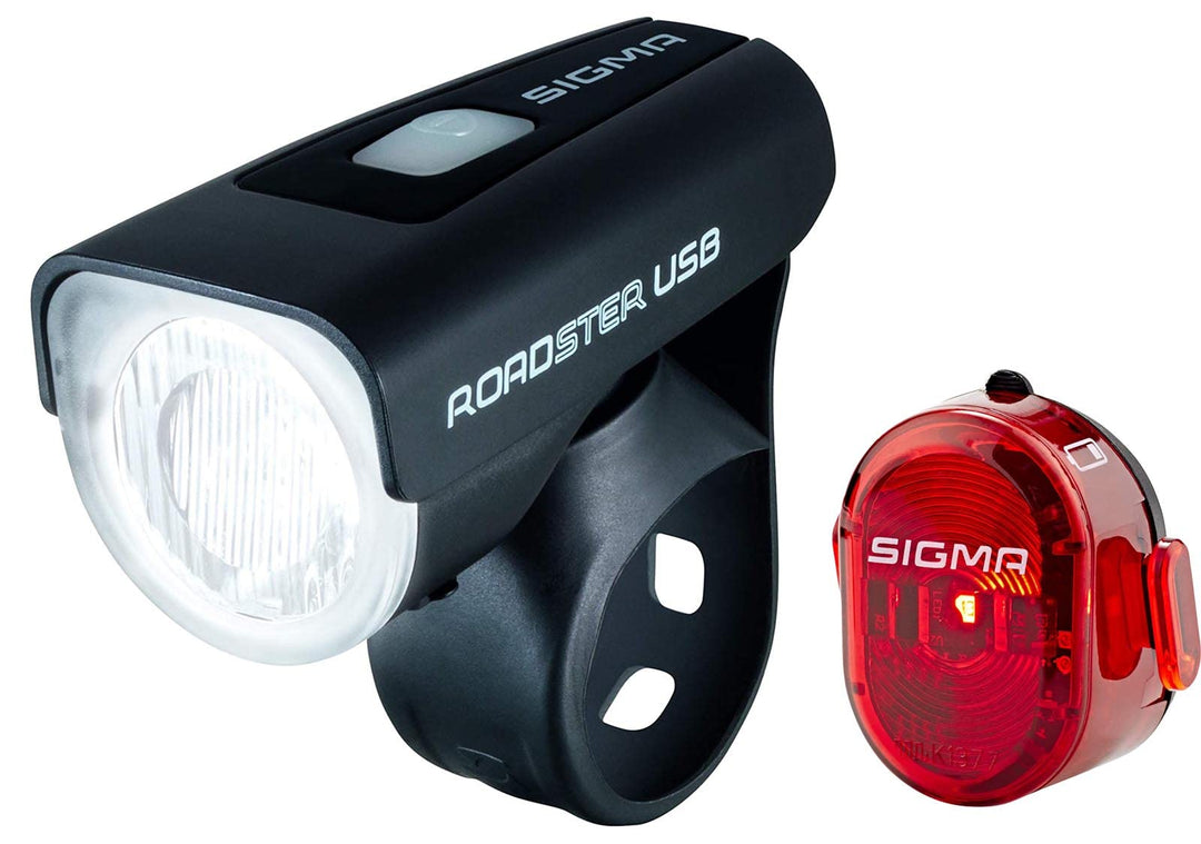 Sigma Sport LED Akku Fahrradbeleuchtung ROADSTER USB / NUGGET II Set, 25 LUX, wiederaufladbare Fahrr