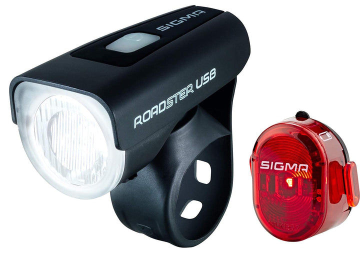 Sigma Sport LED Akku Fahrradbeleuchtung ROADSTER USB / NUGGET II Set, 25 LUX, wiederaufladbare Fahrr