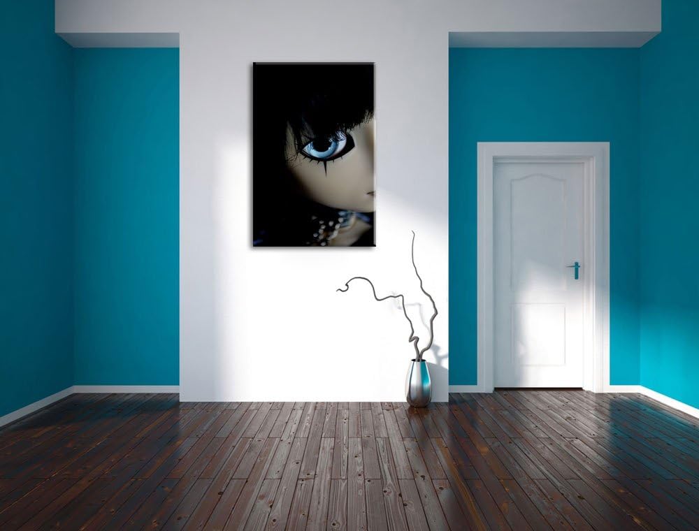Dark düstere Pullip mit strahlend blaün Augen Leinwand, XXL riesige Bilder fertig gerahmt mit Keilra